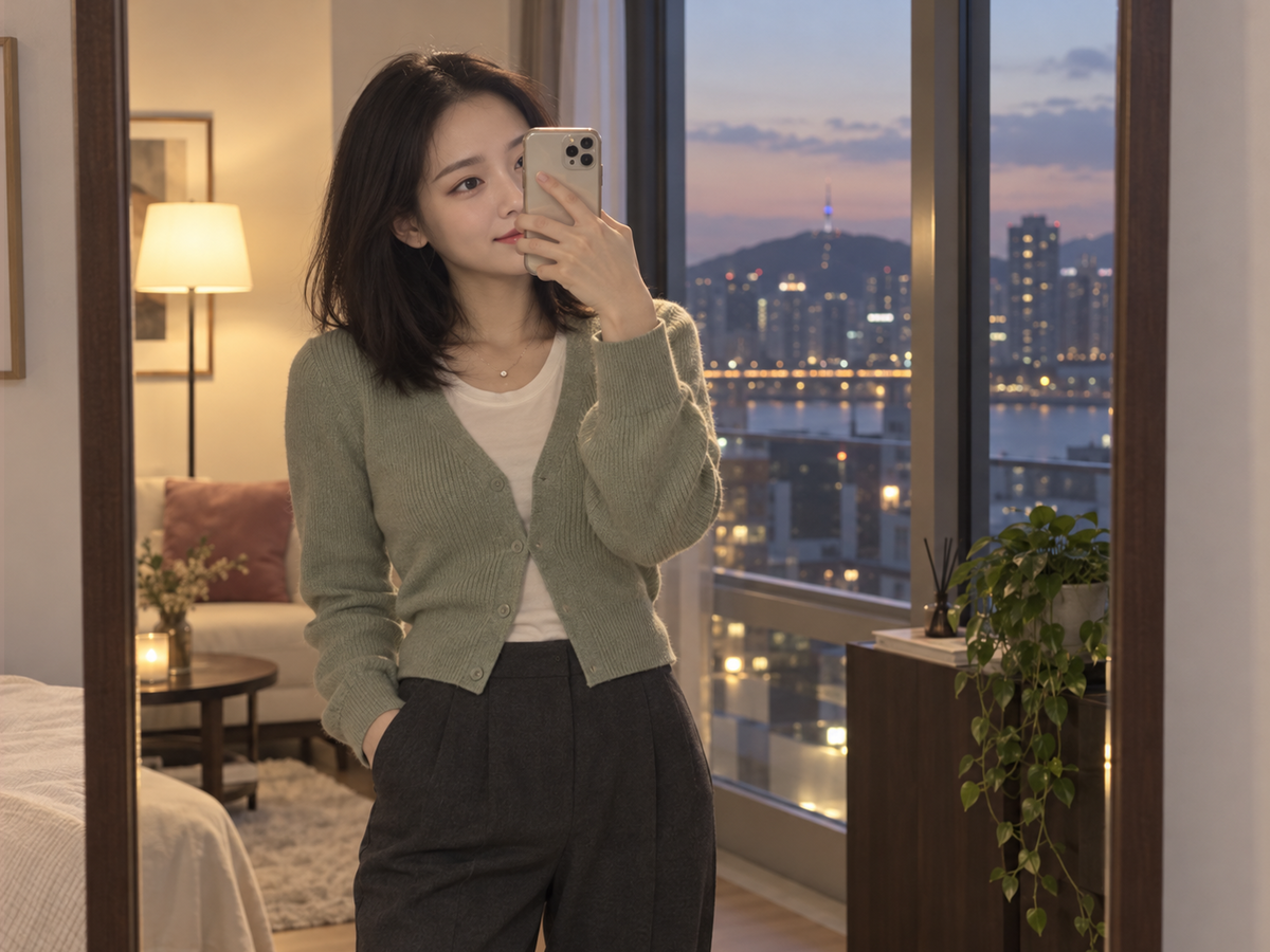 경기도 부천시 이동과 방문 일정을 안내하는 젊은 성인 한국 여성 관리사